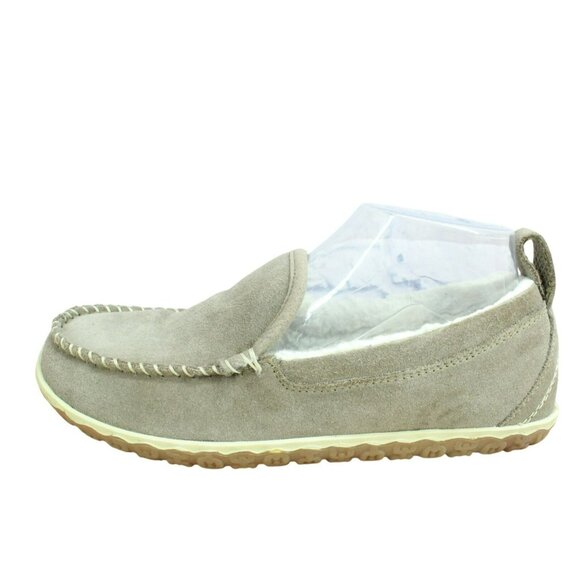 LL Bean Cement Suede Slip On Fleece Lined Mountain Moccasin Slippers Size 7 M - Picture 1 of 9